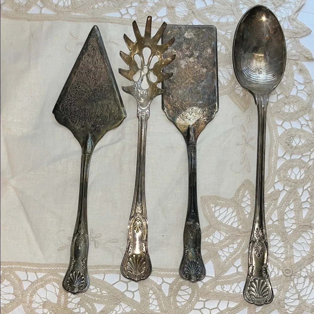 Vintage Victorian Style Sheffield Silver Plate Cutlery Marvelous Set of 4 Cake
